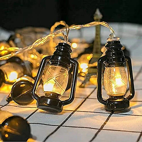 6 LED Black Lantern String Lights for Outdoor & Holiday Decorations