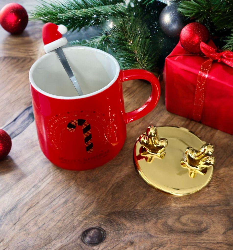 Ceramic Christmas Cup with Lid & Spoon 400 ml