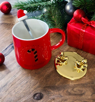 Ceramic Christmas Cup with Lid & Spoon 400 ml
