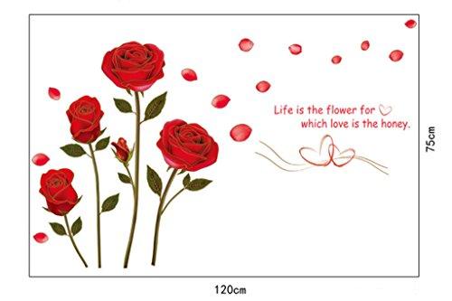 Decals Design 'Romantic Rose Flowers' Wall Sticker (PVC Vinyl, 50 cm x 70 cm, Multicolour)