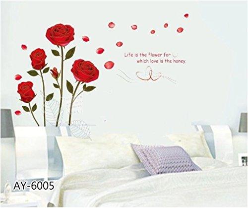 Decals Design 'Romantic Rose Flowers' Wall Sticker (PVC Vinyl, 50 cm x 70 cm, Multicolour)