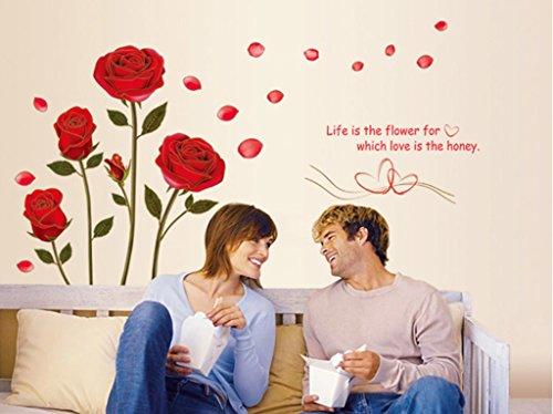 Decals Design 'Romantic Rose Flowers' Wall Sticker (PVC Vinyl, 50 cm x 70 cm, Multicolour)