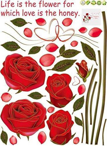 Decals Design 'Romantic Rose Flowers' Wall Sticker (PVC Vinyl, 50 cm x 70 cm, Multicolour)