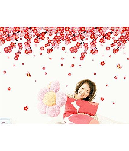 Decals Design StickersKart Wall Stickers Flowers Pink & Red Romantic Cherry Wedding Decoration Living Room Backdrop (Multicolor)