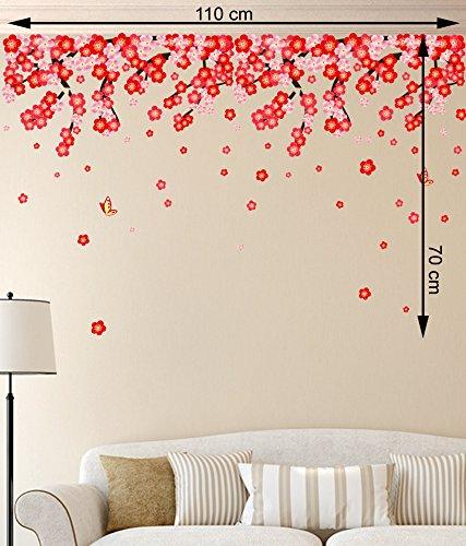 Decals Design StickersKart Wall Stickers Flowers Pink & Red Romantic Cherry Wedding Decoration Living Room Backdrop (Multicolor)
