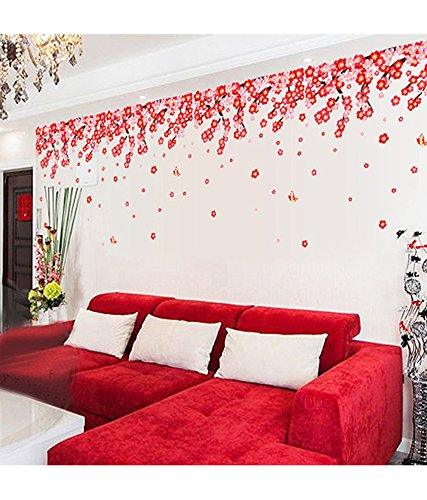Decals Design StickersKart Wall Stickers Flowers Pink & Red Romantic Cherry Wedding Decoration Living Room Backdrop (Multicolor)