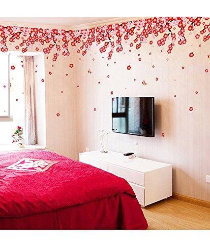 Decals Design StickersKart Wall Stickers Flowers Pink & Red Romantic Cherry Wedding Decoration Living Room Backdrop (Multicolor)