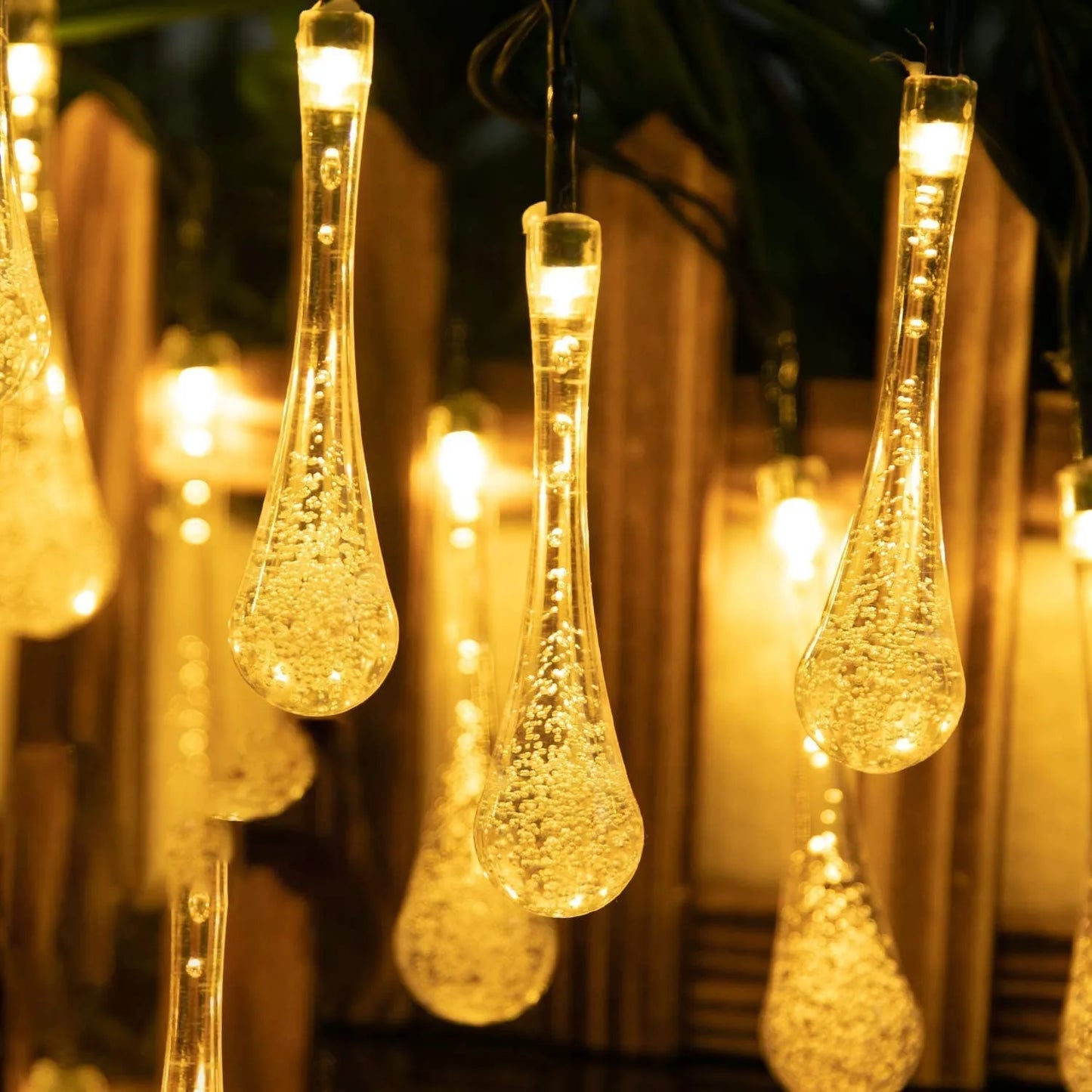 Fairy Water Drop String Lights - 16 LED Waterproof Crystal Lights for Outdoor Decoration