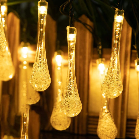 Fairy Water Drop String Lights - 16 LED Waterproof Crystal Lights for Outdoor Decoration
