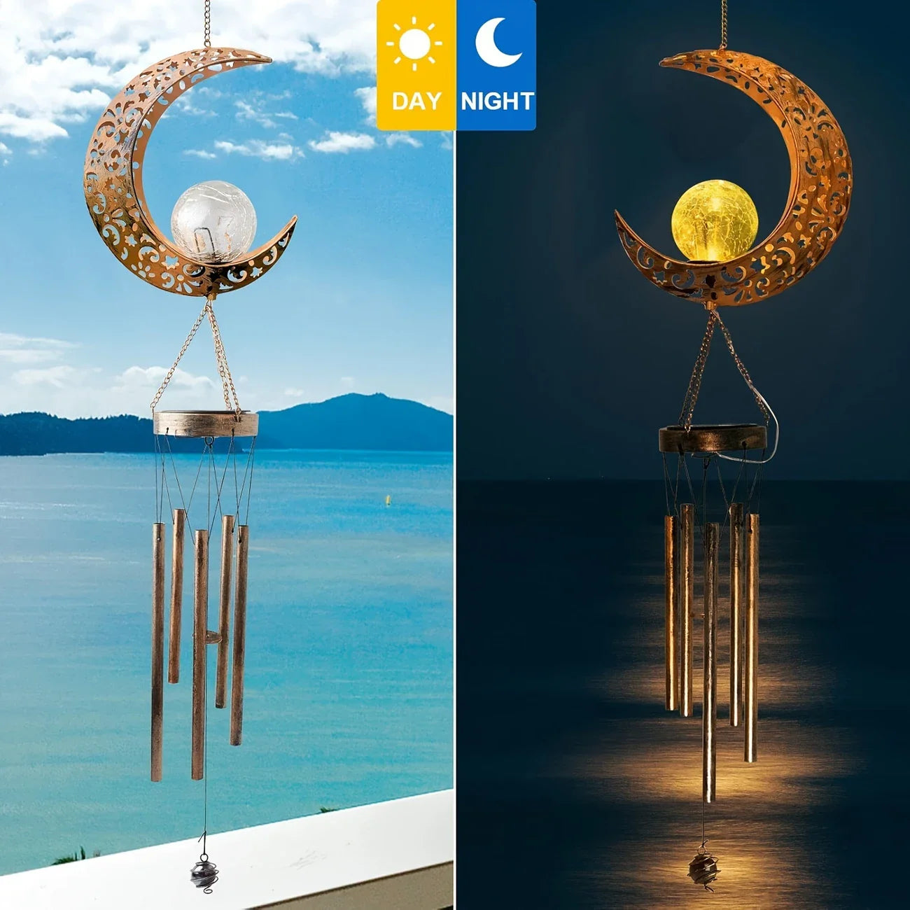 Solar Outdoor Crescent Moon Wind Chime