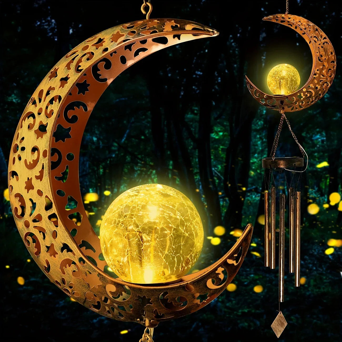 Solar Outdoor Crescent Moon Wind Chime