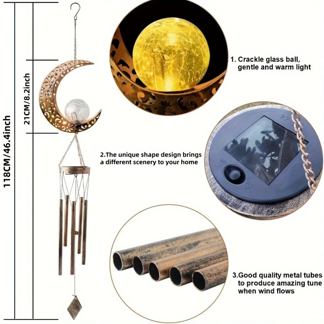 Solar Outdoor Crescent Moon Wind Chime