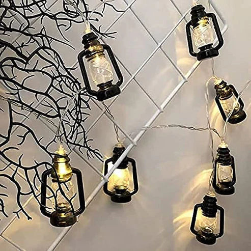 6 LED Black Lantern String Lights for Outdoor & Holiday Decorations