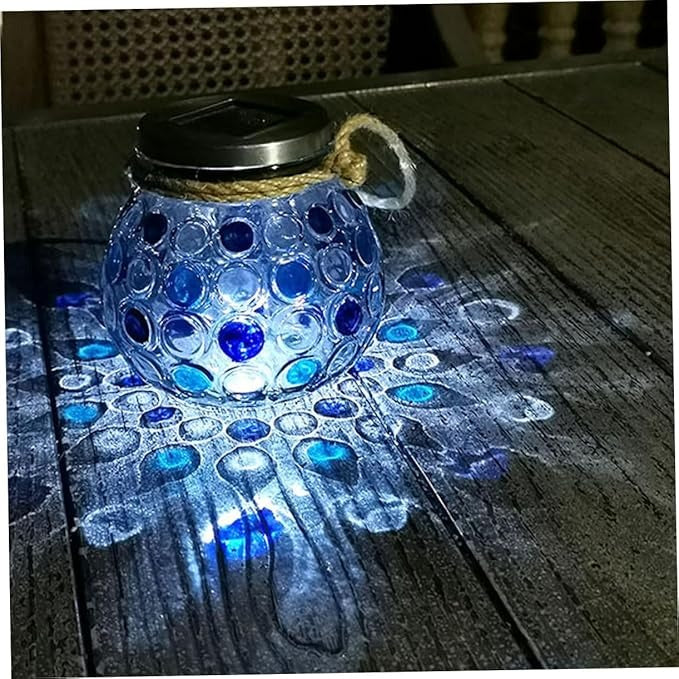 LED Lantern 2Pcs Solar Lantern Crackle Glass Ball Hanging Light