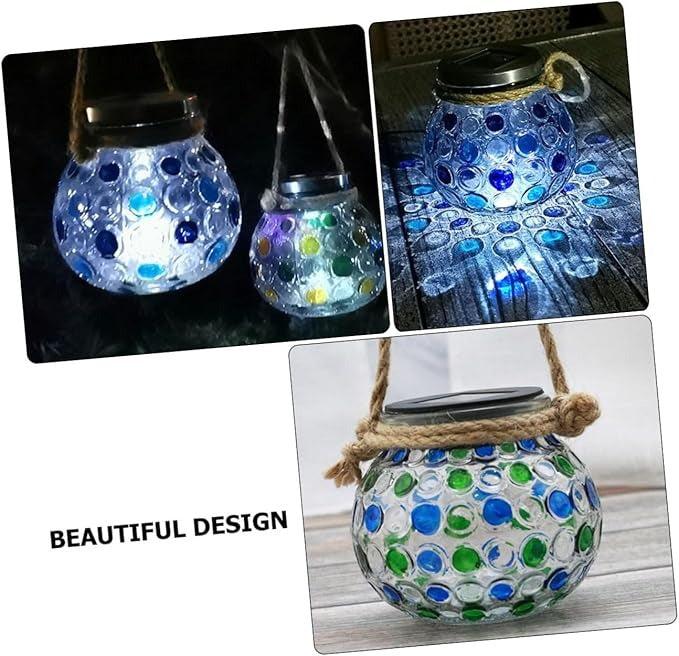 LED Lantern 2Pcs Solar Lantern Crackle Glass Ball Hanging Light