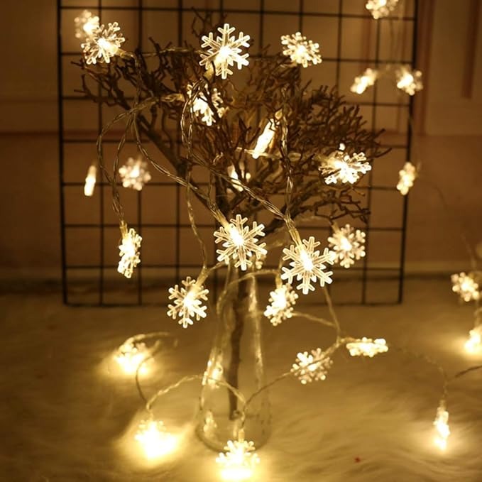 16 LED Light Snow Flake Warm White String Fairy Light Plug in for Bedroom Decor Indoor Outdoor Decor