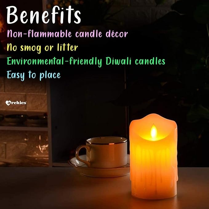Flame less LED pillar Candle with Dancing Flame Battery Operated (Pack Of 12)