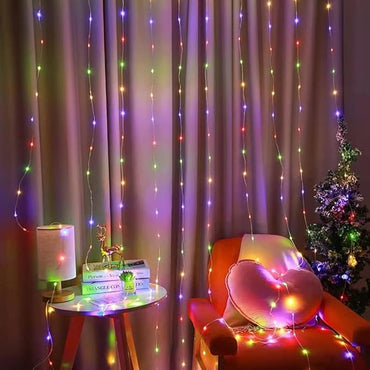 Curtain Fairy Lights, Colourful Copper Wire Window Lights, Multicoloured Fairy Lights with Remote Control