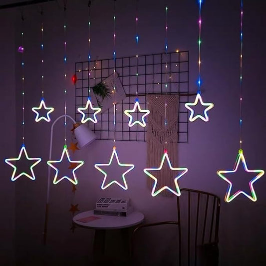Multicolor LED Neon Star Curtain String Light| 9 Neon Stars (5 Big & 4 Small Stars)