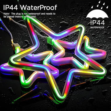 Multicolor LED Neon Star Curtain String Light| 9 Neon Stars (5 Big & 4 Small Stars)