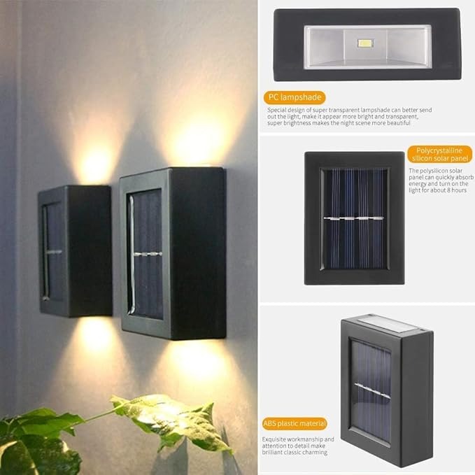 2 LED Up-Down Solar LED Light - Dual-Direction Solar Wall Fixture for Outdoor Use