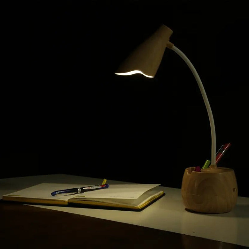Modern Wooden LED Table Lamp – Touch Sensor & USB Rechargeable