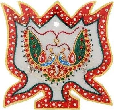 Jaipur Crafts Decorative Peacock in Lotus Marble Key Holder (3 Hooks, Multicolor)