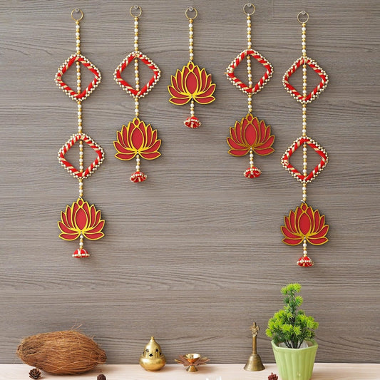 JaipurCrafts  Handmade Lotus Door Wall Hanging |Toran Bandhanwar| Wall Hanging Door Hanging for Diwali/Toran for Door Set of 5 (20x4) Inch Multicolor