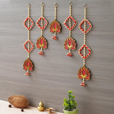 JaipurCrafts  Handmade Lotus Door Wall Hanging |Toran Bandhanwar| Wall Hanging Door Hanging for Diwali/Toran for Door Set of 5 (20x4) Inch Multicolor