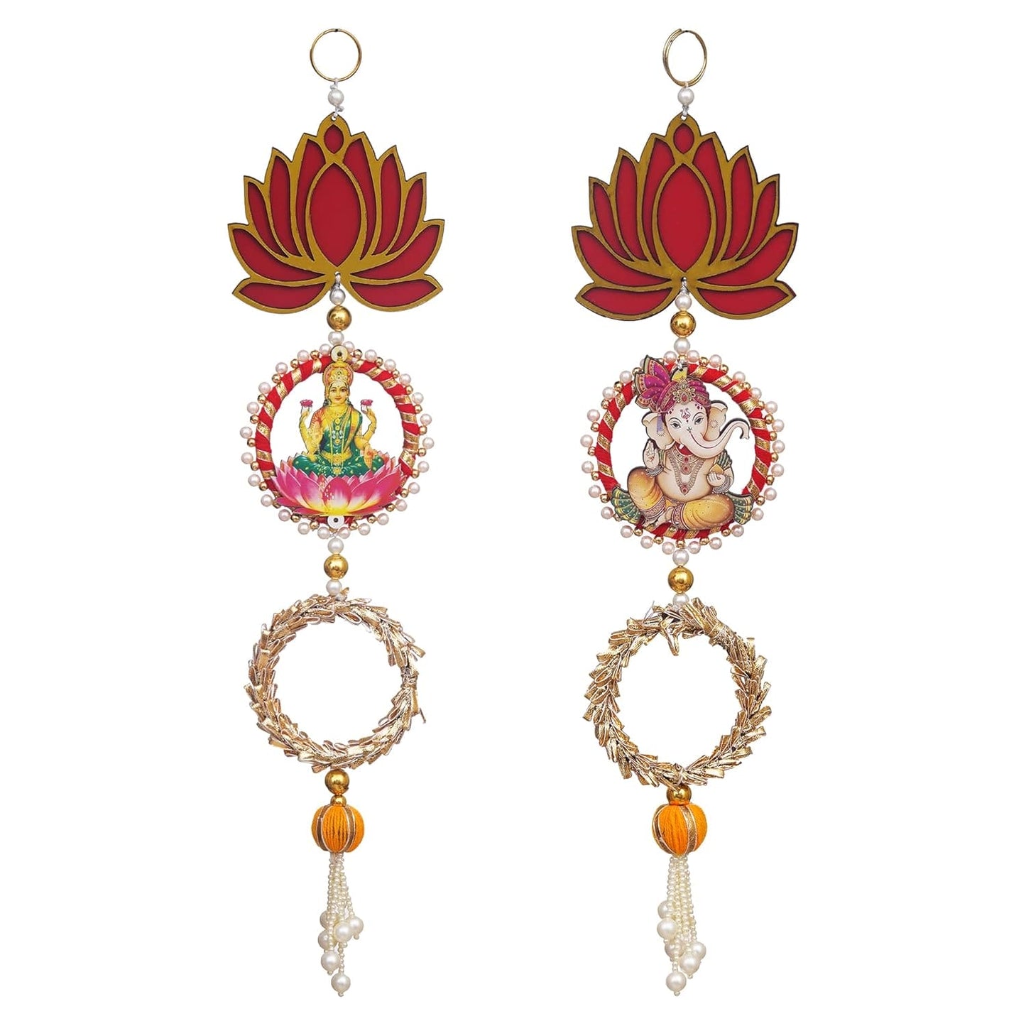 JaipurCrafts  Laxmi Ganesh ji Wall Hanging |Lotus Back Drop Hanging | Wall Decor |Temple Decor Wall Hanging | Diwali Decor Wall Hanging Home and Office Decor (Set of 2) 17" Inches