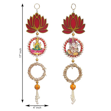 JaipurCrafts  Laxmi Ganesh ji Wall Hanging |Lotus Back Drop Hanging | Wall Decor |Temple Decor Wall Hanging | Diwali Decor Wall Hanging Home and Office Decor (Set of 2) 17" Inches