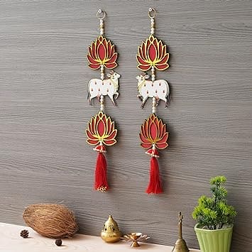 JaipurCrafts  Lotus Flower Door & Wall Hanging for Diwali Decoration| Wall Decor |Temple Decor Wall Hanging Home and Office Decor (Wood Set of 2) 18" Inches