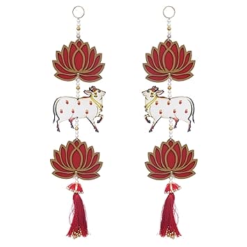 JaipurCrafts  Lotus Flower Door & Wall Hanging for Diwali Decoration| Wall Decor |Temple Decor Wall Hanging Home and Office Decor (Wood Set of 2) 18" Inches