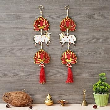JaipurCrafts  Lotus Flower Door & Wall Hanging for Diwali Decoration| Wall Decor |Temple Decor Wall Hanging Home and Office Decor (Wood Set of 2) 18" Inches