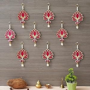 JaipurCrafts  Lotus Wall Hanging |Lotus Back Drop Hanging | ganpati Decoration Wall Hanging Home and Office Decor (Wood Set of 9) 8" Inches