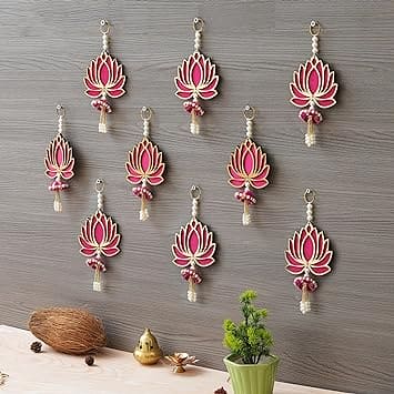 JaipurCrafts  Lotus Wall Hanging |Lotus Back Drop Hanging | ganpati Decoration Wall Hanging Home and Office Decor (Wood Set of 9) 8" Inches