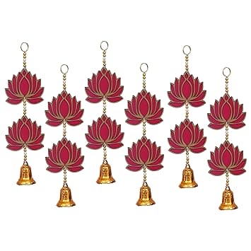JaipurCrafts  Pink Lotus Wall Hanging |Lotus Back Drop Hanging | Wall Decor |Temple Decor Wall Hanging Home and Office Decor (Wood Set of 6) 14" Inches