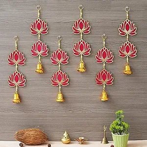 JaipurCrafts  Pink Lotus Wall Hanging |Lotus Back Drop Hanging | Wall Decor |Temple Decor Wall Hanging Home and Office Decor (Wood Set of 6) 14" Inches