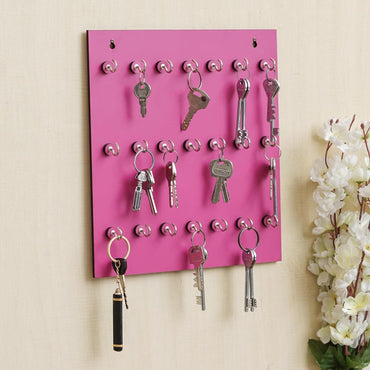 JaipurCrafts  Premium Key Chain Hanging Board/Wall Hanging Key Holder (21 Hook- Pink)