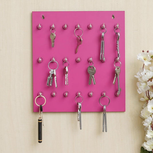 JaipurCrafts  Premium Key Chain Hanging Board/Wall Hanging Key Holder (21 Hook- Pink)