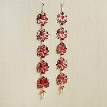 JaipurCrafts  Premium Lotus Door & Wall Hanging for Decoration|Lotus Back Drop Hanging | Wall Decor |Temple Decor Wall Hanging Home and Office Decor (Wood Set of 2) 28" Inches