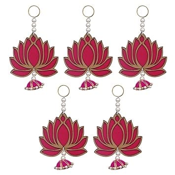 JaipurCrafts  Premium Lotus Wall Hanging |Lotus Back Drop Hanging | ganpati Decoration Wall Hanging Home and Office Decor (Wood Set of 5) 6" Inches