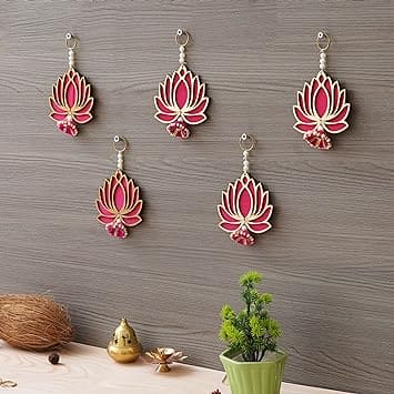 JaipurCrafts  Premium Lotus Wall Hanging |Lotus Back Drop Hanging | ganpati Decoration Wall Hanging Home and Office Decor (Wood Set of 5) 6" Inches