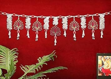 JaipurCrafts  Premium Lotus with Paper Gajra Style Bandhanwar Handmade Banderwar Wall Hanging Door Hanging for Diwali/Bandarwal/Toran for Door, Traditional Toran for Door, 40" inch Length Multicolor