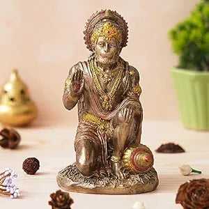 JaipurCrafts  Premium Meditating Lord Hanuman ji Idol Status Showpiece for Home and Pooja Decor | Bajrang Bali Murti for Home Temple (8 Inches. Bronze Finish)