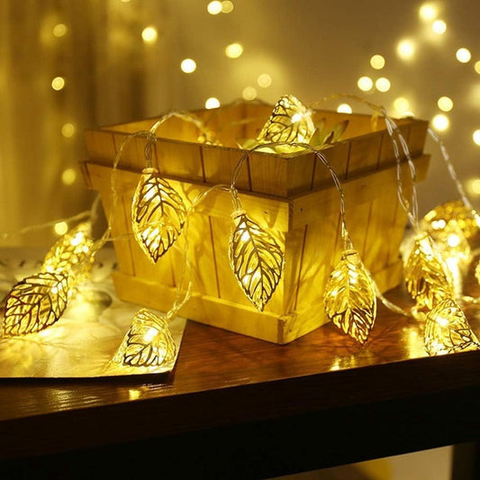 Golden Leaf Fairy Lights – 15 Warm LED Light String for Home & Festive Décor