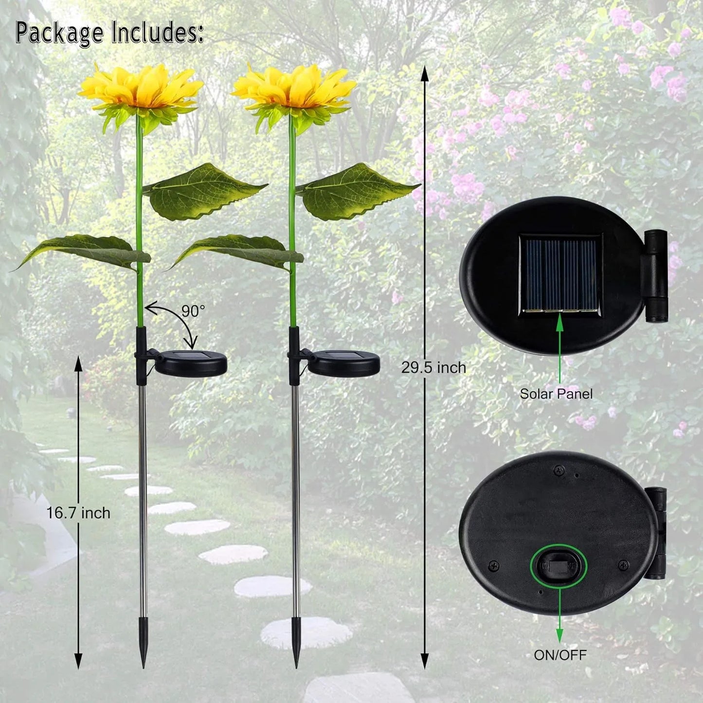 2 Pack Solar Sunflower Garden Lights – LED Outdoor Patio & Pathway Decor