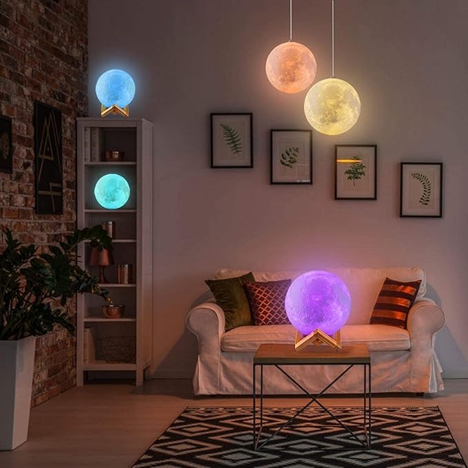 Tap-Control 3D Moon Lamp with Color-Changing Lights – USB Rechargeable Lunar Night Light for Romantic, Kids & Ambient Lighting