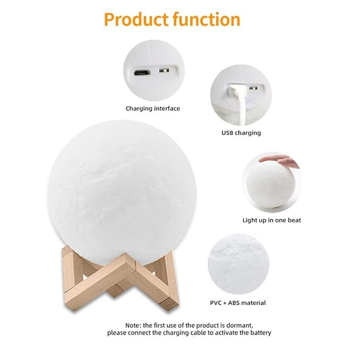 Tap-Control 3D Moon Lamp with Color-Changing Lights – USB Rechargeable Lunar Night Light for Romantic, Kids & Ambient Lighting