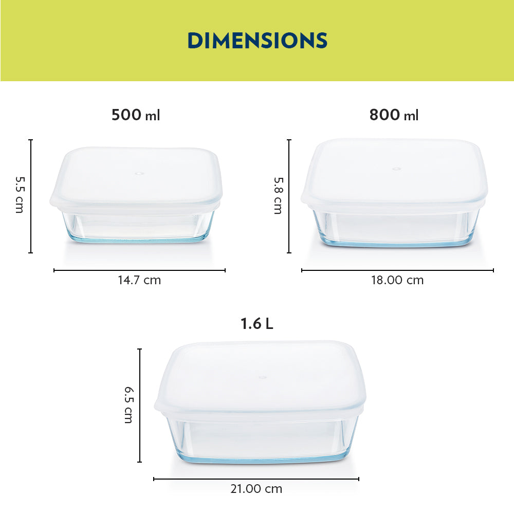 Borosil Square Dish w Lid, Set of 3